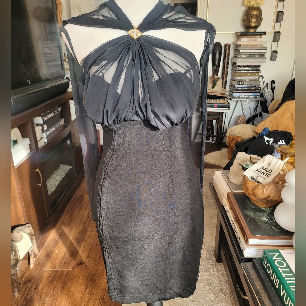 Tadashi Shoji Black Strapless Dress with Sheer Overlay